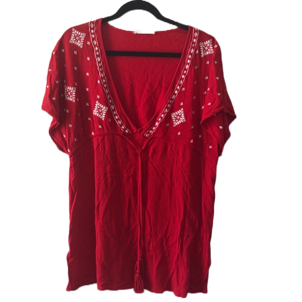 Vine & Love Red Embroidered CoverUp Size L